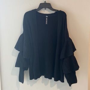 Lord And Taylor Black Cardigan With Sleeve Ruffles
